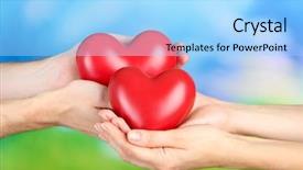  Presentation with heart in hands - Audience pleasing slide deck consisting of hearts in hands on nature backdrop and a light blue colored foreground