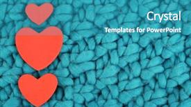  Presentation with hearts - Slides having hearts made of felt on green knitted background background and a teal colored foreground