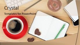  Presentation with cup coffee - Presentation theme consisting of hearts notepaper - coffee cup cookies red apple background and a coral colored foreground