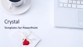  Presentation with coffee cup - PPT layouts enhanced with hearts notepaper - laptop or notebook with cup background and a sky blue colored foreground