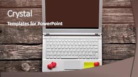  Presentation with cup coffee - Slide deck with hearts notepaper - laptop with coffee cup instant background and a tawny brown colored foreground