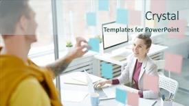  Presentation with office - Slide deck featuring hearts notepaper - young office manager looking background and a  colored foreground