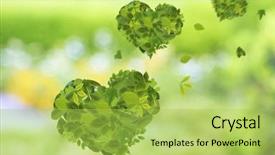  Presentation with tea leaves fresh green leaf - Colorful slide deck enhanced with hearts of different green leaves backdrop and a yellow colored foreground