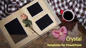  Presentation with old album - PPT theme enhanced with hearts plaid and photo album background and a tawny brown colored foreground