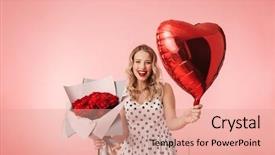  Presentation with heart and roses - Cool new PPT theme with hearts puzze - beautiful young blonde woman wearing backdrop and a coral colored foreground