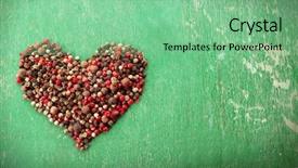  Presentation with wooden heart the slogan - Beautiful theme featuring hearts puzze - heart shaped spices on old backdrop and a seafoam green colored foreground