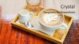  Presentation with matcha latte latte art - Theme enhanced with hearts puzze - latte coffee art background and a coral colored foreground