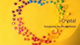  Presentation with jellies colorful candy and jelly - Slide deck with colorful candies arranged as heart background and a gold colored foreground