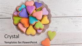  Presentation with cookies - Cool new slides with wooden rainbow - colorful valentine cookies backdrop and a coral colored foreground