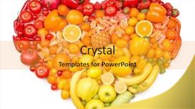  Presentation with fruits - Colorful slide deck enhanced with rainbow heart of fruits backdrop and a gold colored foreground