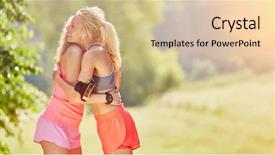 Presentation with two black women - Audience pleasing theme consisting of hearts running together - two women embrace each other backdrop and a lemonade colored foreground