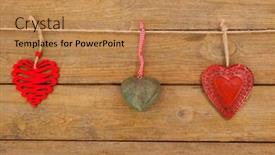  Presentation with designs - Slide deck with hearts-with-different-designs-hanging background and a coral colored foreground