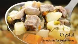  Presentation with fresh fruits vegetables heart - Audience pleasing PPT theme consisting of hearty beef and potatoes stew backdrop and a gold colored foreground