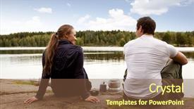  Presentation with forest company - Presentation having heat air company - man and woman happy camping background and a tawny brown colored foreground