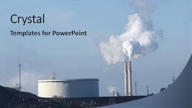 Presentation with oil refinery - PPT theme consisting of heat air company - smoke stack at an oil background and a light blue colored foreground