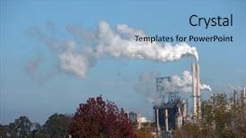  Presentation with tan book stack stacks of books - Presentation enhanced with heat air company - smoke stacks at an oil background and a light blue colored foreground