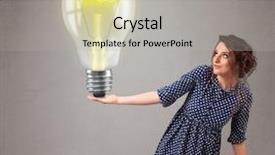  Presentation with realistic - PPT theme consisting of heat current - beautiful young lady holding realistic background and a  colored foreground