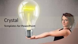  Presentation with realistic - Presentation theme enhanced with heat current - beautiful young lady holding realistic background and a  colored foreground