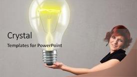  Presentation with current - Colorful presentation design enhanced with heat current - beautiful young lady holding realistic backdrop and a  colored foreground