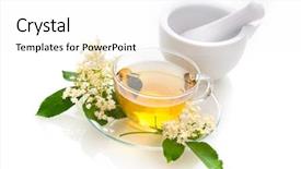  Presentation with herbal medicine healing herbs mortar - Presentation theme featuring heat recovery - elder herbal tea background and a white colored foreground