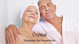  Presentation with recovery room - Presentation design having heat recovery - happy senior couple sitting background and a coral colored foreground