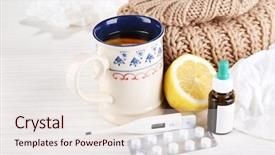  Presentation with heat - Colorful PPT theme enhanced with heat recovery - hot tea for colds pills backdrop and a lemonade colored foreground