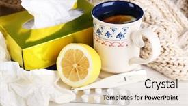  Presentation with heat - Presentation enhanced with heat recovery - hot tea for colds pills background and a lemonade colored foreground