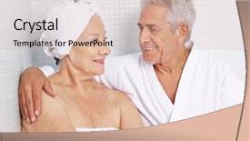  Presentation with senior spa - Presentation theme having heat recovery - senior couple sitting for relaxation background and a lemonade colored foreground