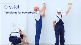  Presentation with team building compass - Audience pleasing slides consisting of heat recovery - team of builders finishers work backdrop and a sky blue colored foreground