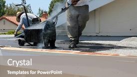  Presentation with molten - Cool new presentation theme with heat recovery - unidentifiable workers use hot tar backdrop and a gray colored foreground