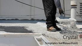 Presentation with flat roof - Cool new PPT theme with heat recovery - unidentifiable workers use hot tar backdrop and a light gray colored foreground