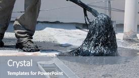  Presentation with flat roof - Beautiful presentation theme featuring heat recovery - unidentifiable workers use hot tar backdrop and a gray colored foreground