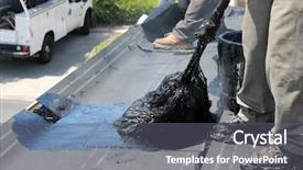  Presentation with flat roof - Theme consisting of heat recovery - unidentifiable workers use hot tar background and a gray colored foreground
