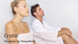  Presentation with man vs woman - PPT theme with heat recovery - woman and man relaxing background and a coral colored foreground