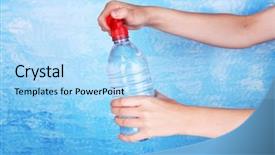  Presentation with holy water cross - Slides having heat stroke - hand holds bottle with water background and a  colored foreground