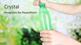  Presentation with water bottle - PPT layouts consisting of businesspeople commuting and walking in busy city together background and a gray colored foreground