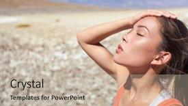  Presentation with temperature - PPT theme enhanced with heat stroke tired dehydrated girl background and a mint green colored foreground