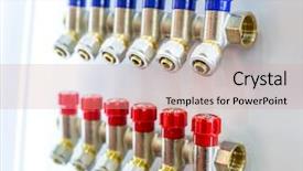  Presentation with pressure control valves or shutdown - Colorful slide deck enhanced with heat transfer - red and blue valves closeup backdrop and a coral colored foreground