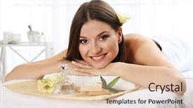  Presentation with spa salon - Amazing PPT theme having heat treatment - beautiful young woman having relax backdrop and a  colored foreground
