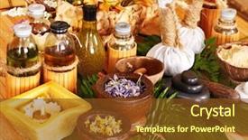  Presentation with heat treatment - Presentation design having heat treatment - spa still life with leaf background and a tawny brown colored foreground