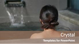  Presentation with onsen - PPT layouts featuring heat treatment - woman enjoy japanese onsen background and a coral colored foreground