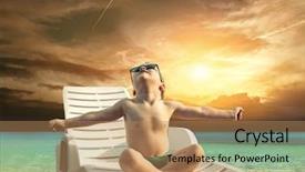  Presentation with child drinking water from glass - Slide set featuring heat wave - child in sunglasses fun near background and a  colored foreground