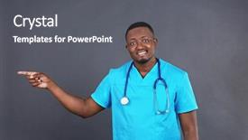  Presentation with doctor stetoscope and dark - Beautiful PPT layouts featuring heath worker - professional african doctor on dark backdrop and a gray colored foreground