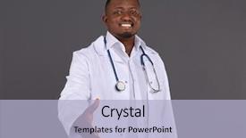  Presentation with doctor stetoscope and dark - Colorful PPT theme enhanced with heath worker - professional african doctor on dark backdrop and a  colored foreground