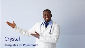 Presentation with children doctor african - Colorful presentation design enhanced with heath worker - professional african doctor on light backdrop and a  colored foreground