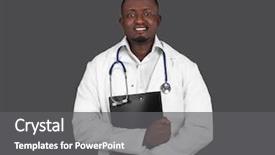  Presentation with doctor stetoscope and dark - Slide deck having heath worker - professional african doctor with clipboard background and a  colored foreground