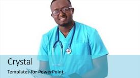  Presentation with children doctor african - Amazing PPT theme having heath worker - professional african doctor with paper backdrop and a  colored foreground