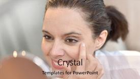  Presentation with mirror - PPT layouts with heathcare - middle-aged woman looking at mirror background and a coral colored foreground