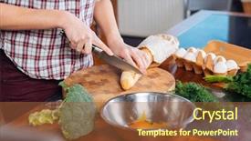  Presentation with cooking - Audience pleasing presentation theme consisting of heathy - closeup of young woman cutting backdrop and a tawny brown colored foreground