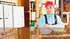  Presentation with boiler - Slide set with heating-engineer-repairman-in-boiler background and a red colored foreground